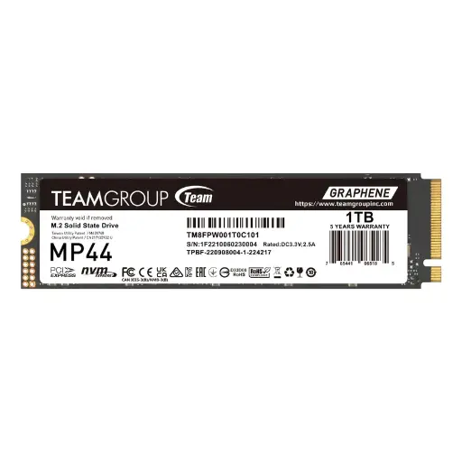 [TM8FPW001T0C101] Team Group MP44 PCIe 4.0 x4 with NVMe Read up to 7,400 MB/s ; Write up to 6,500 MB/s -1TB